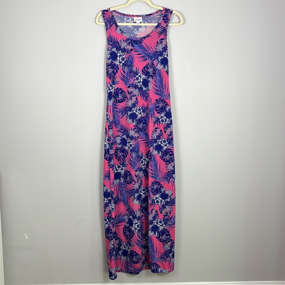 Lularoe Dani Maxi Dress Small Pink Purple Tropical Palm Floral Tank Dress S